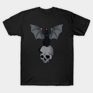 Gothic cat with wings on skull - Goth T-Shirt